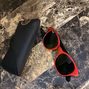 Red wayfarer Ray Ban sunglasses